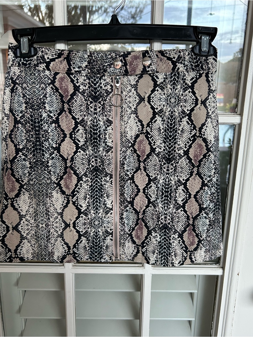 Peach Love California Snake-Print Zip Mini Skirt in Beige, Black, Taupe